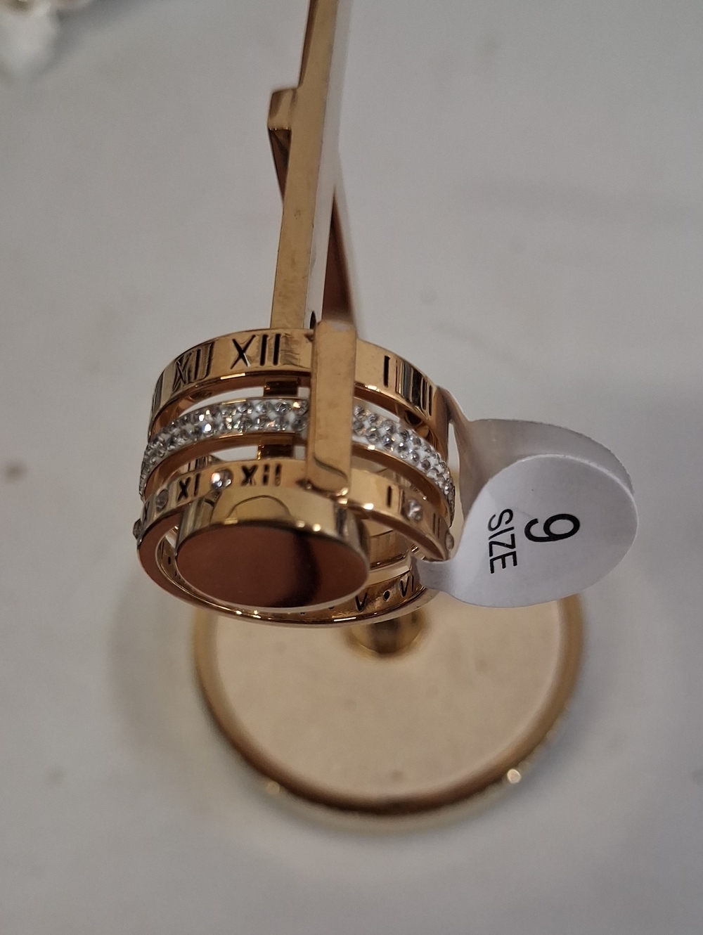 NWT Gold-Tone Roman Numeral Ring with Crystal Accent - Size 9